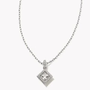 NWT Kendra Scott Gracie Silver Short Pendant
Necklace in White Cubic Zirconia